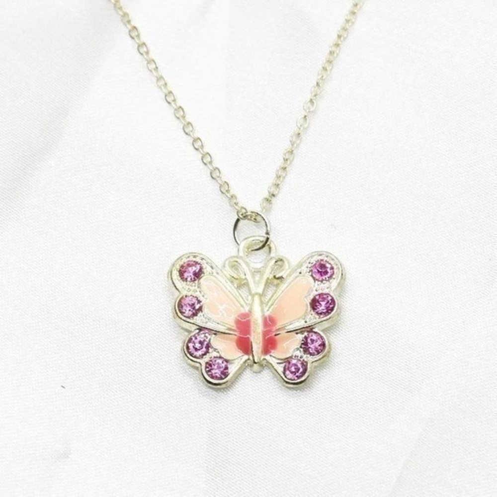 Sterling Silver Pink Butterfly Necklace